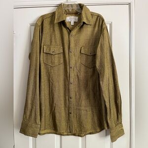 NWOT $228 Ryan Michael yellow black flannel snap front shirt L